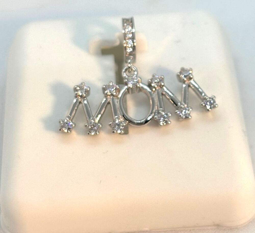 Sterling Silver Mom Pendant with CZ Cubic Zirconia Accents